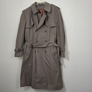 Towncraft Double-Breasted Gray Trench Coat, Size 42R
